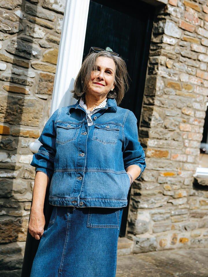 Woman in denim outfit
